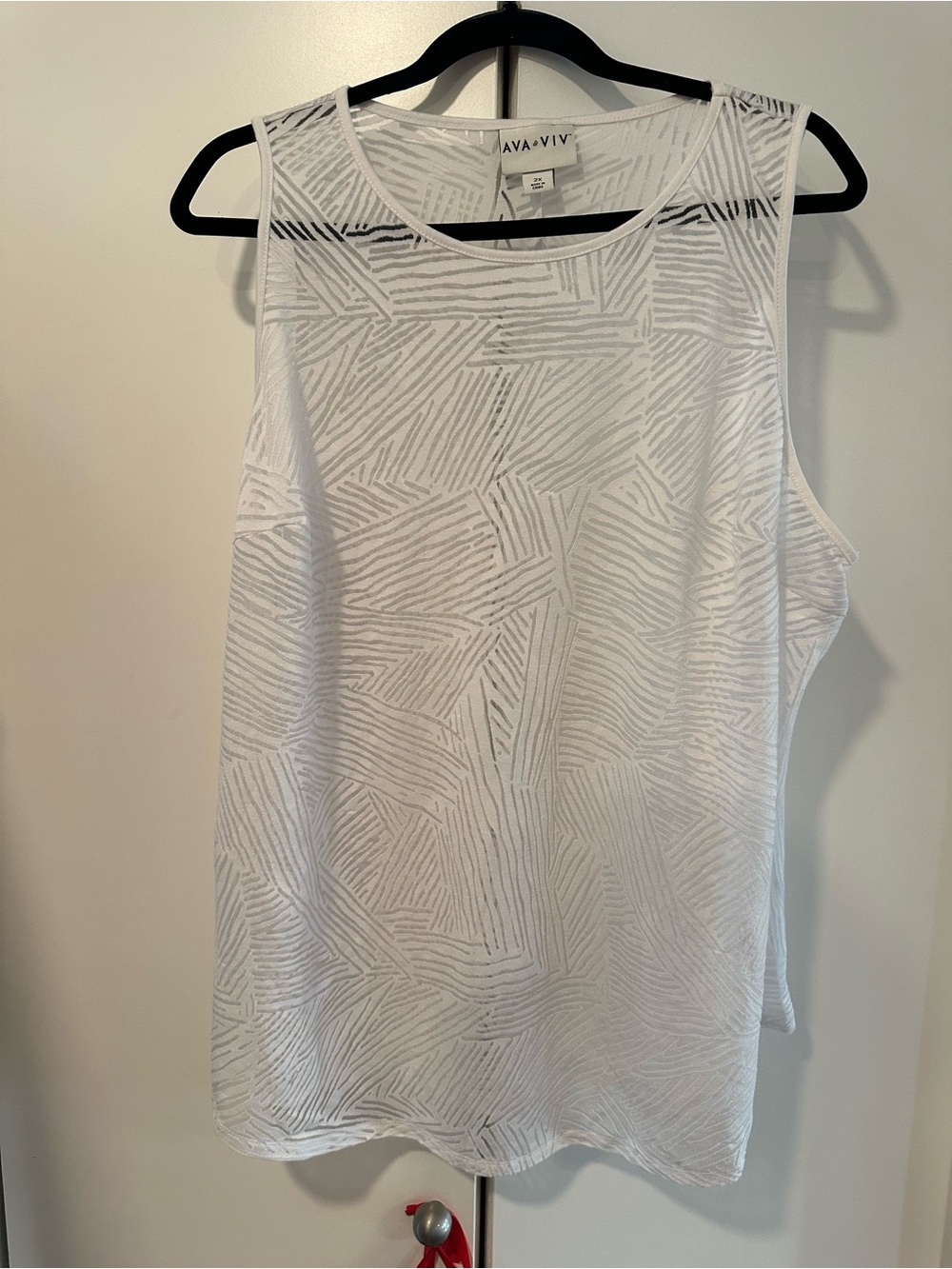 Ava & Viv White Sheer Geometric Tank Top or Swim Top 2x